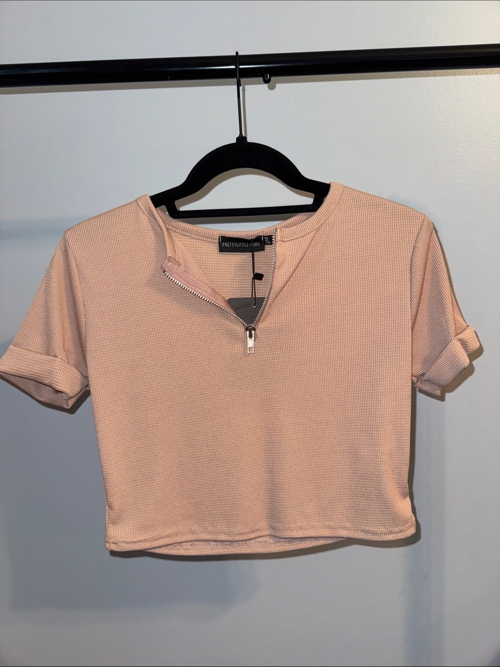 PrettyLittleThing Pale Pink Zip Crop Top
